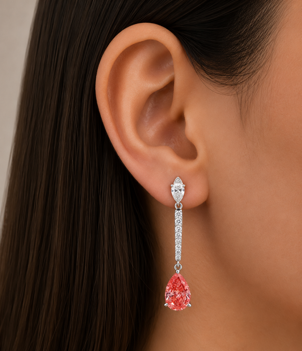 18KT White Gold Fancy Pinkish/Red Drop Diamond Earrings 5.53ctw