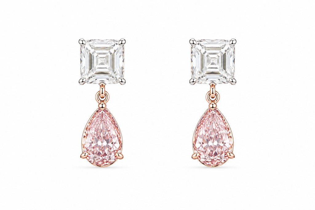 14KT White &  Rose Gold Fancy Pink Diamond Drop Earrings