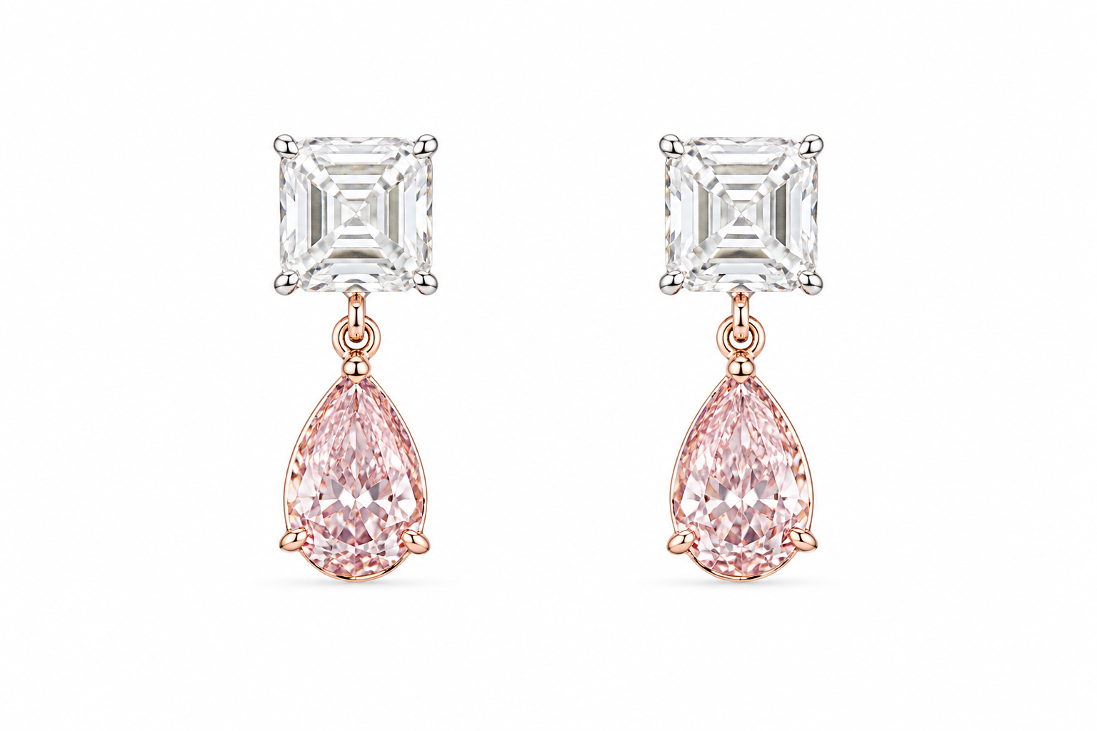 14KT White &  Rose Gold Fancy Pink Diamond Drop Earrings