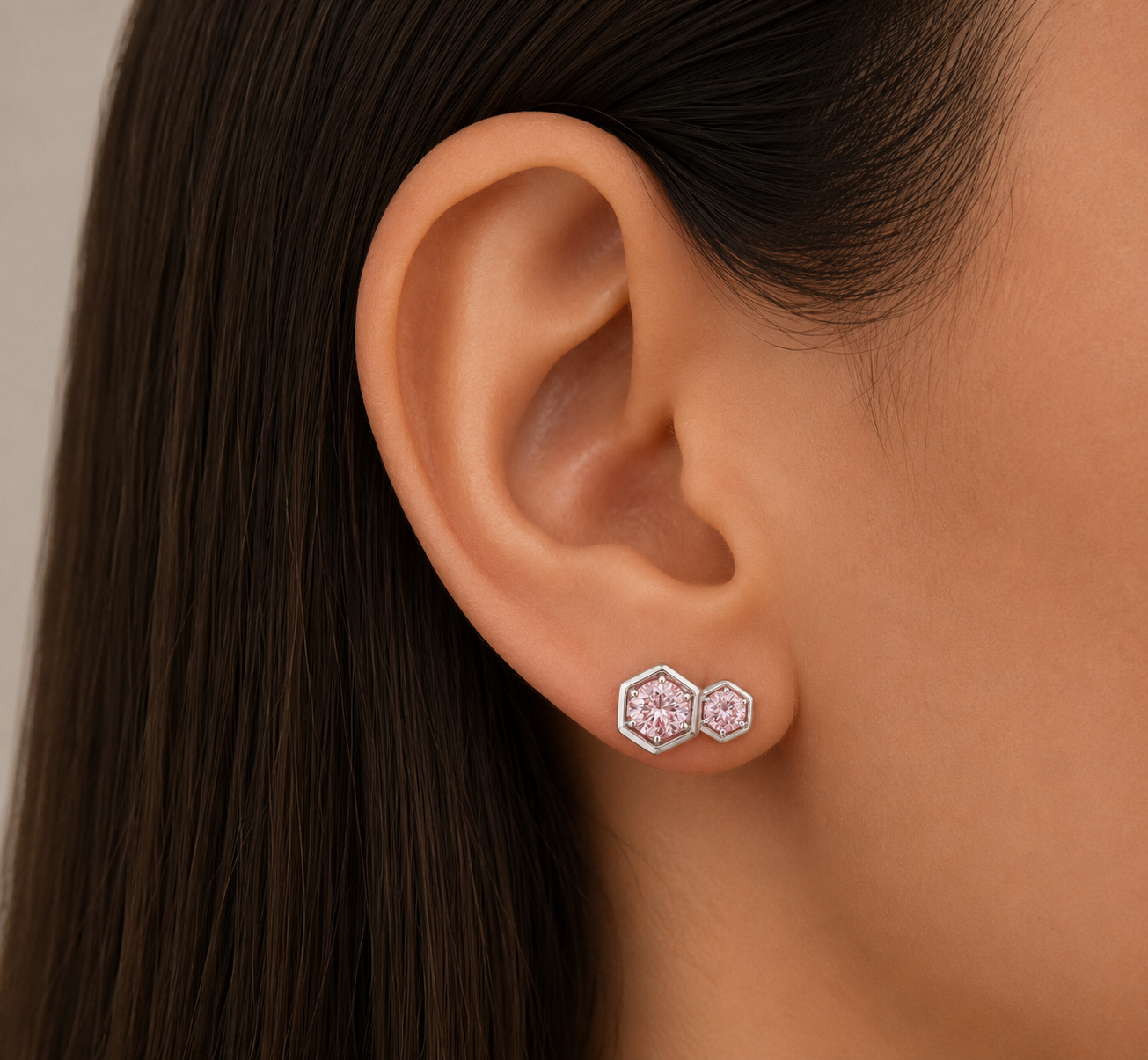 18KT White Gold Fancy Pink Diamond Double  Stud Earrings 1.20ctw