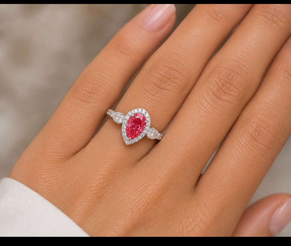 14Kt White Gold Fancy Pink Pear Cut Diamond Ring 1.64 ctw