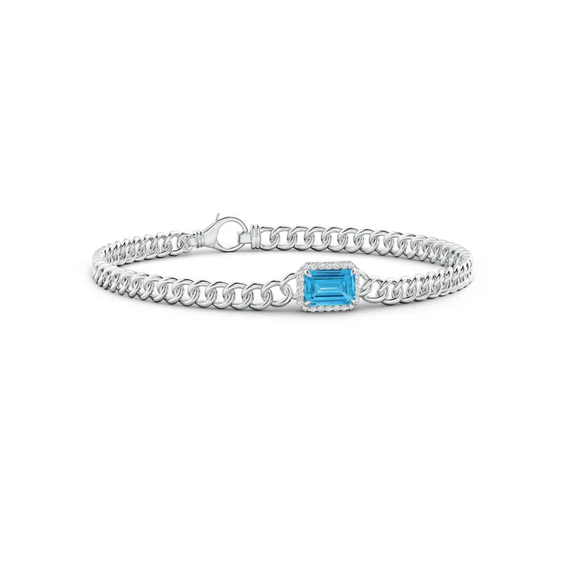 14K White Gold Fancy Blue Emerlad Cut Bracelet - Colorlabdiamonds