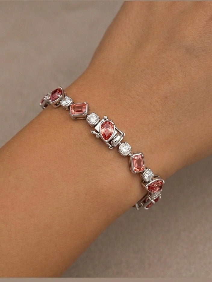 18KT White Gold Fancy Pink Multi Cut Diamond Bracelet 14.25ctw