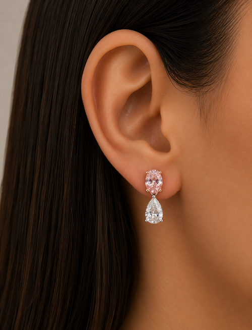 14KT Two Tone  Fancy Pink Diamond Drop Earrings 3.65ctw