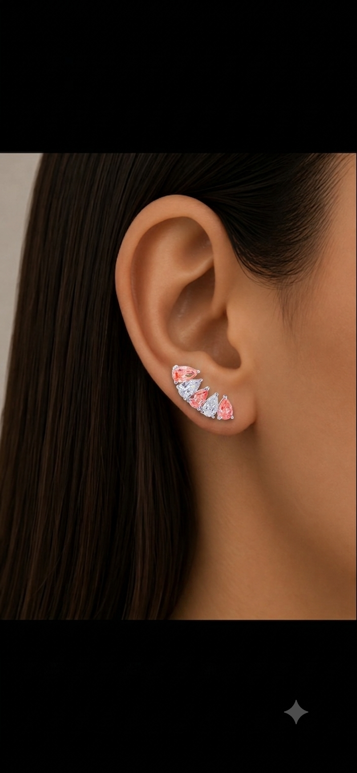18KT White Gold Fancy Pink Diamond "Earclimber" Earrings 2.39ctw
