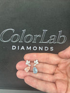 14K gold pink and blue diamond drop earrings featuring fancy cut stones with elegant design and sparkling brilliance.