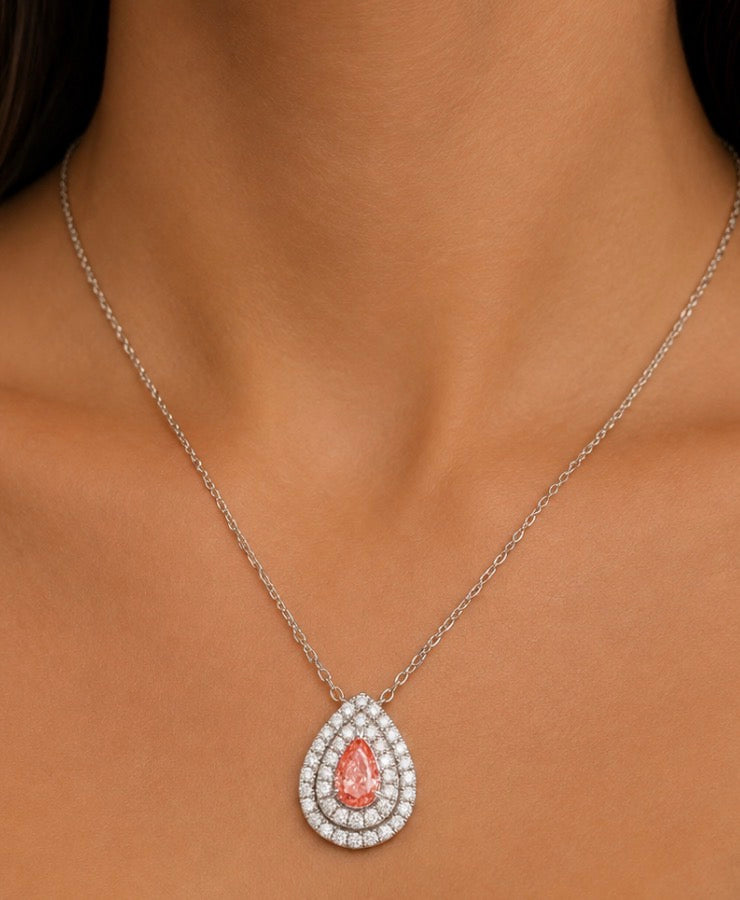 18KT White Gold Fancy Pink Diamond Halo Pendant 0.87ctw