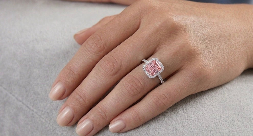 14KT White Gold Fancy Pink Asscher Cut Diamond Ring 1.84ctw