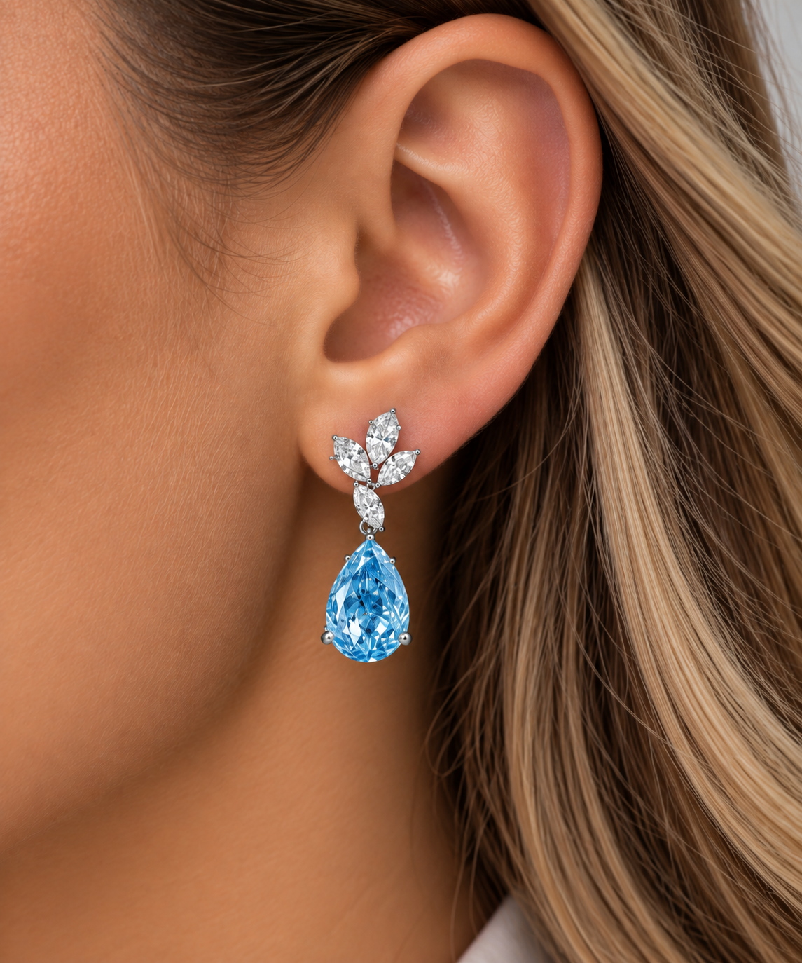 14K white gold fancy pink and blue diamond drop earrings with sparkling gemstones from Colorlabdiamonds.