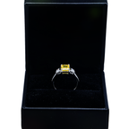 14K white gold diamond ring featuring radiant yellow fancy diamonds, 1.89 carats total weight, from Colorlabdiamonds.
