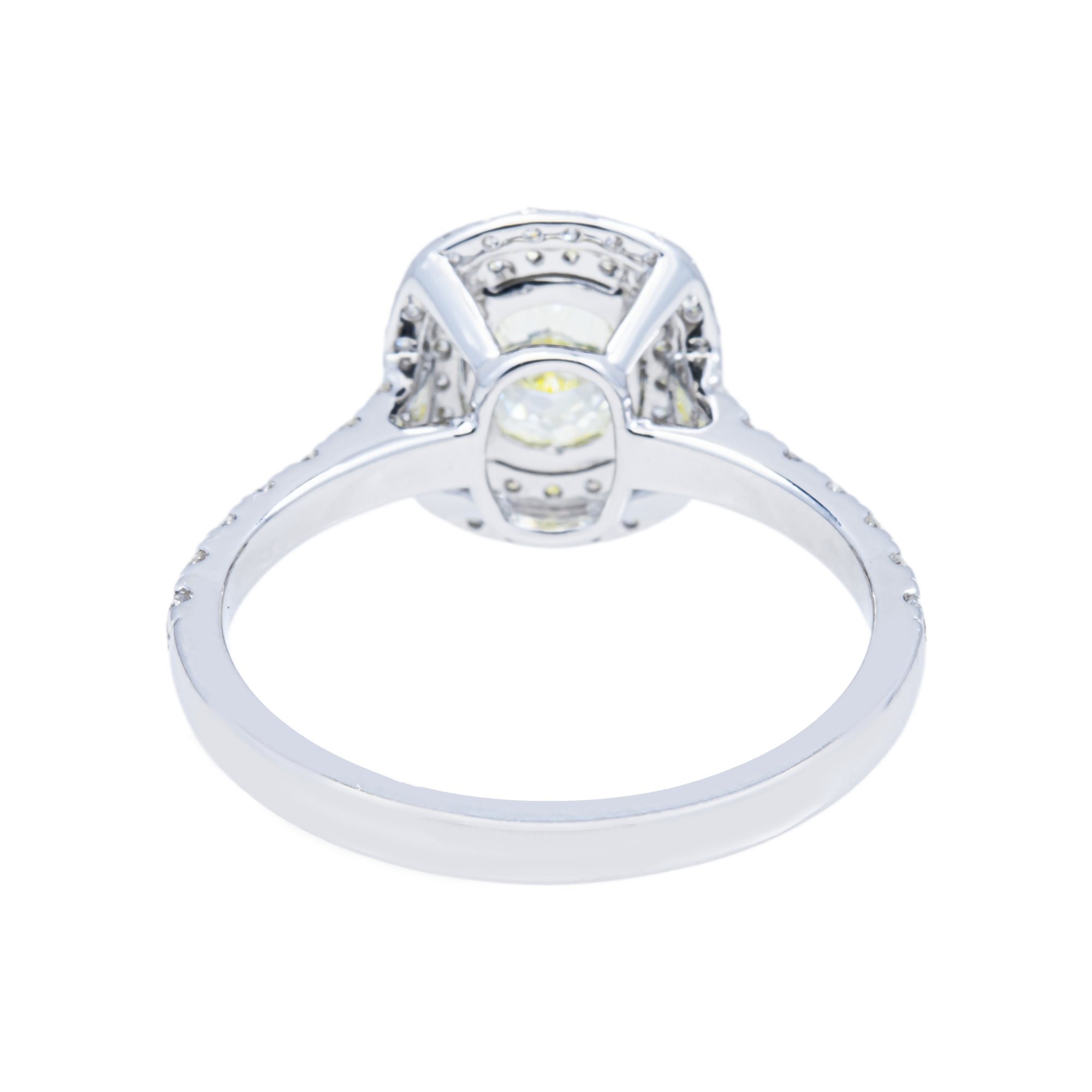14KT White Gold Fancy Yellow Cushion Diamond Halo Ring 1.79ctw