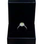 14K white gold fancy yellow cushion diamond halo ring with 1.79 carats from Colorlabdiamonds, detailed close-up of the ring's design
