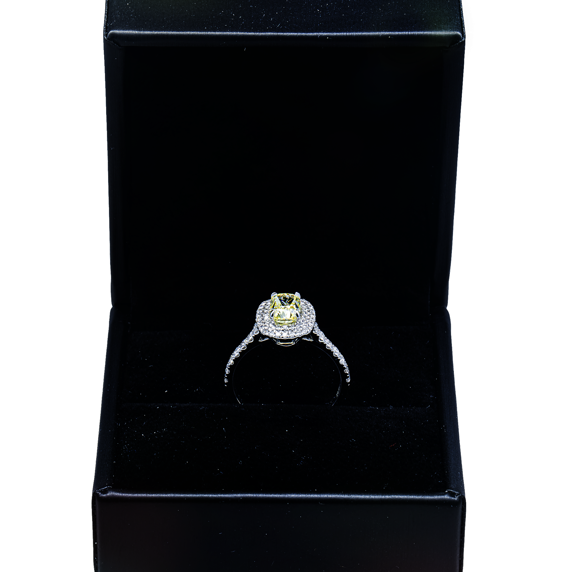 14KT White Gold Fancy Yellow Cushion Diamond Halo Ring 1.79ctw