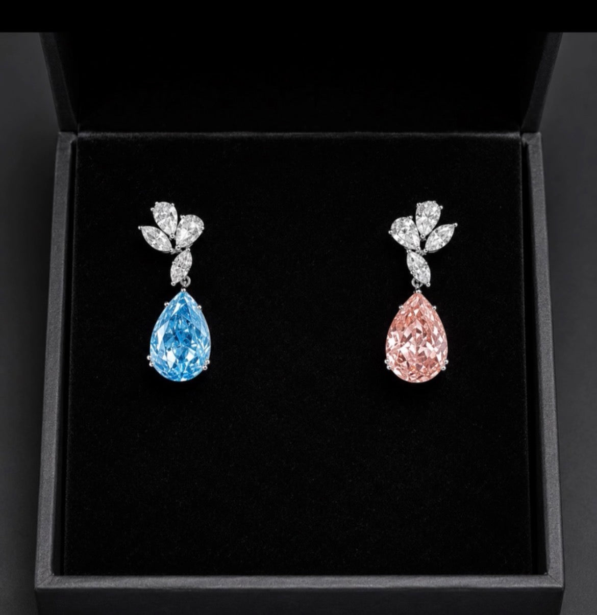 14KT White Gold Fancy Pink & Blue Diamond Drop Earrings