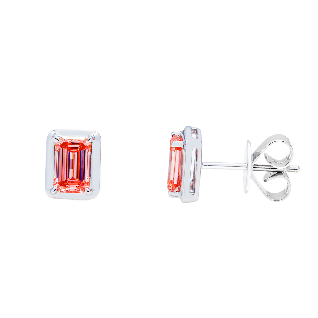 18KT White Gold Fancy Pink Diamond Emerald Cut Stud Earrings 1.23ctw