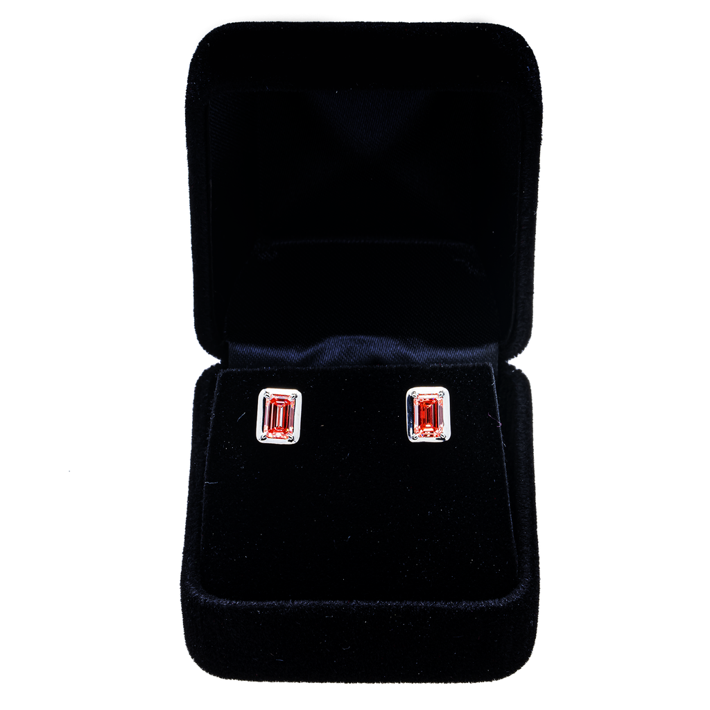 18KT White Gold Fancy Pink Diamond Emerald Cut Stud Earrings 1.23ctw
