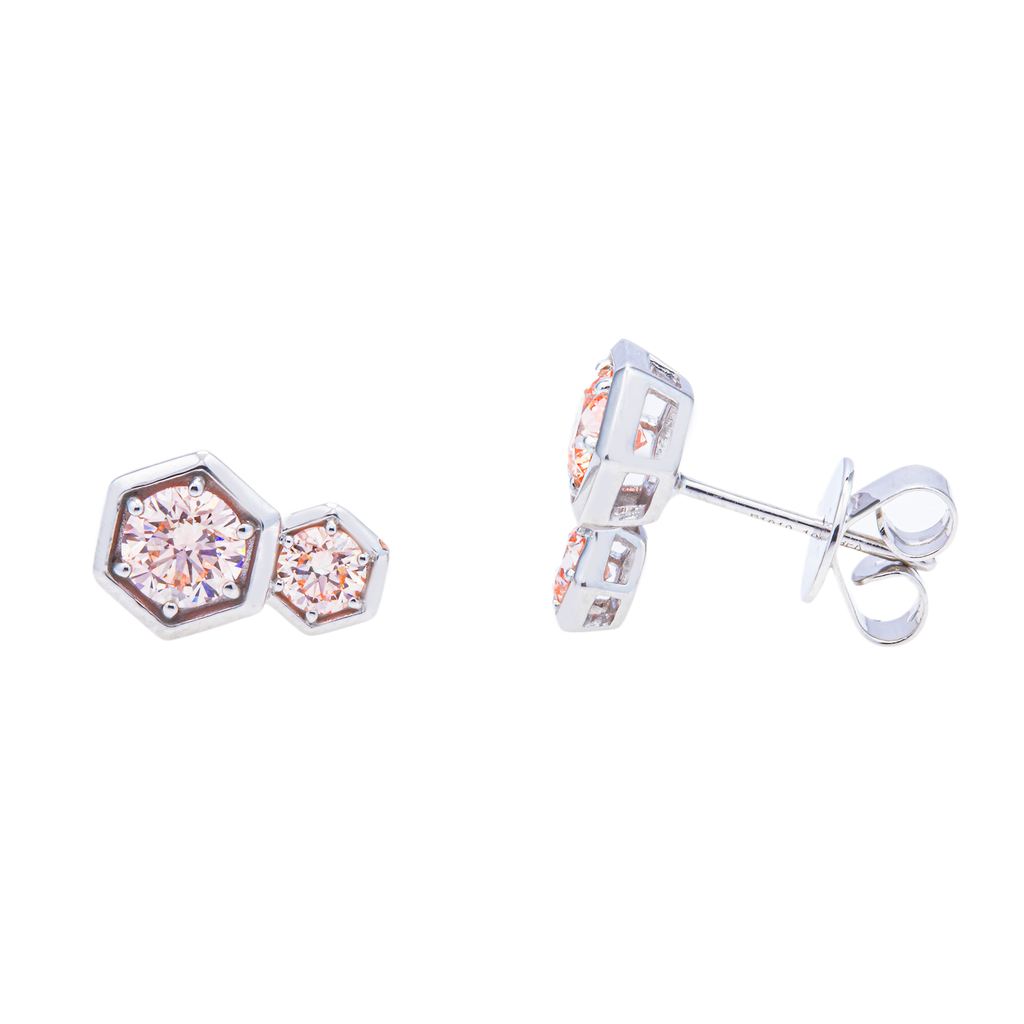 18KT White Gold Fancy Pink Diamond Double  Stud Earrings 1.20ctw