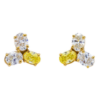 14KT Two Tone  Fancy Yellow Tri-studs Diamond  Earrings 3.20CTW