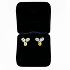 14KT Two Tone  Fancy Yellow Tri-studs Diamond  Earrings 3.20CTW