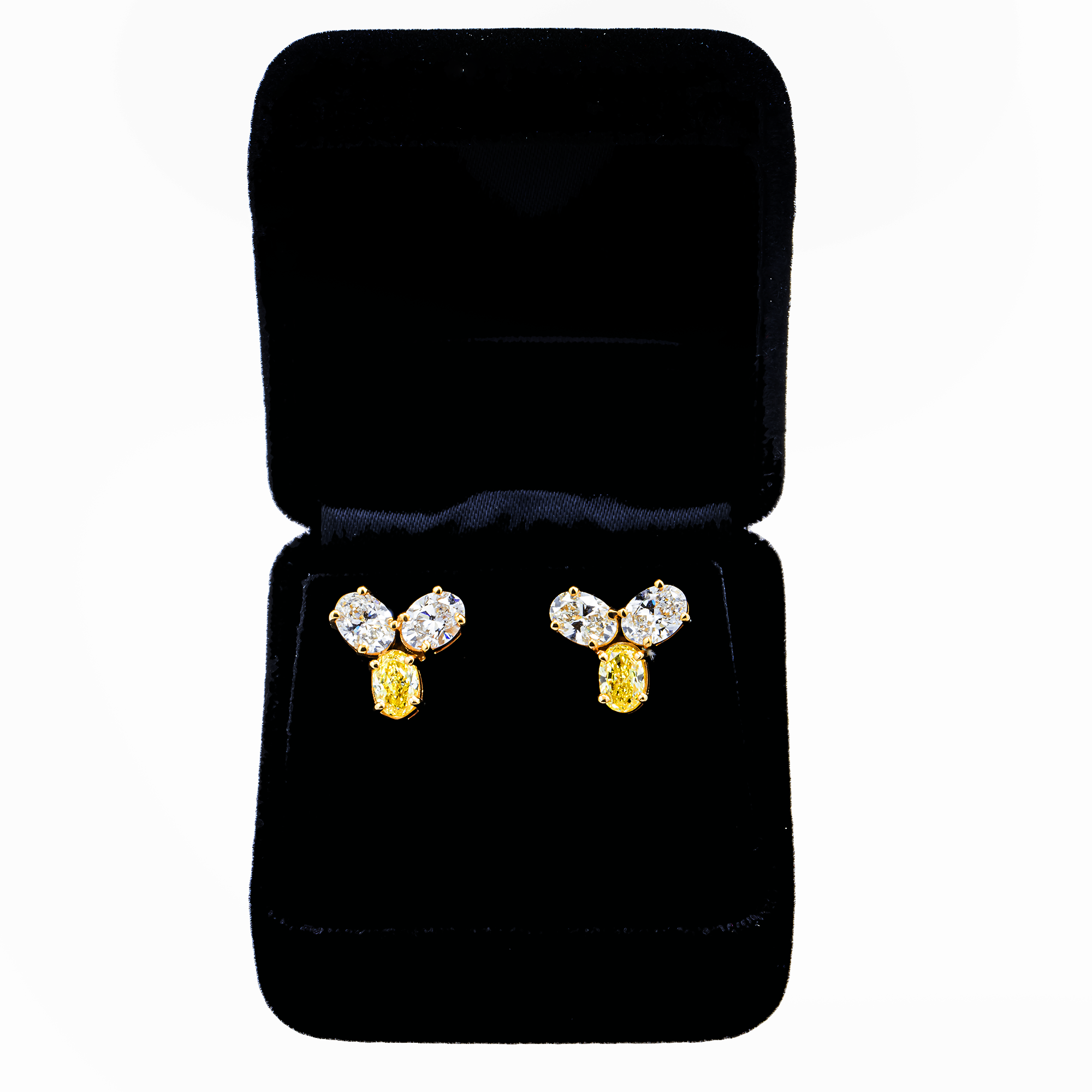 14KT Two Tone  Fancy Yellow Tri-studs Diamond  Earrings 3.20CTW