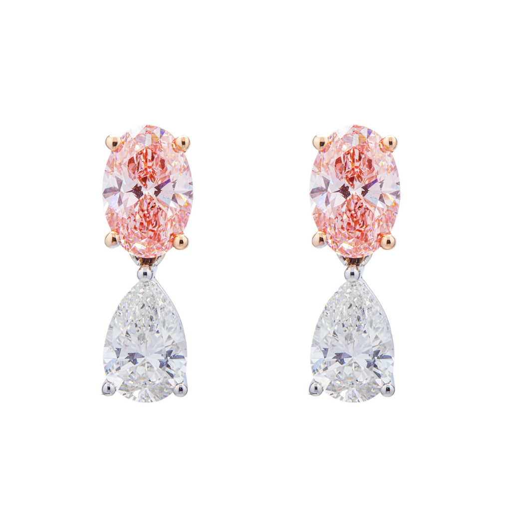 14KT Two Tone  Fancy Pink Diamond Drop Earrings 3.65ctw