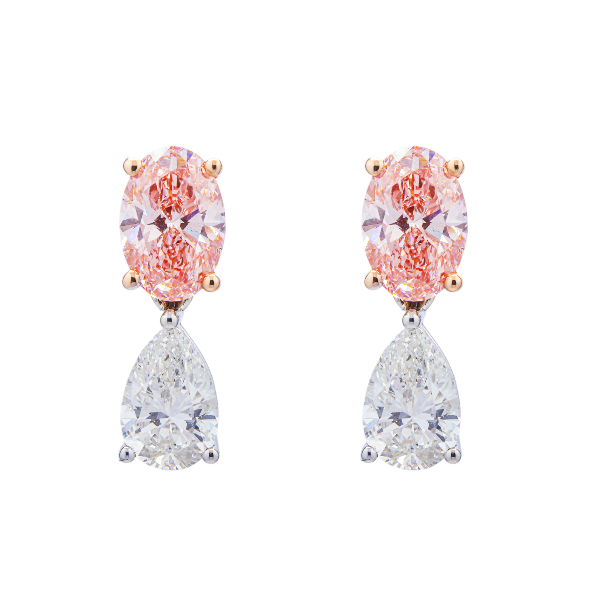 14KT Two Tone  Fancy Pink Diamond Drop Earrings 3.65ctw