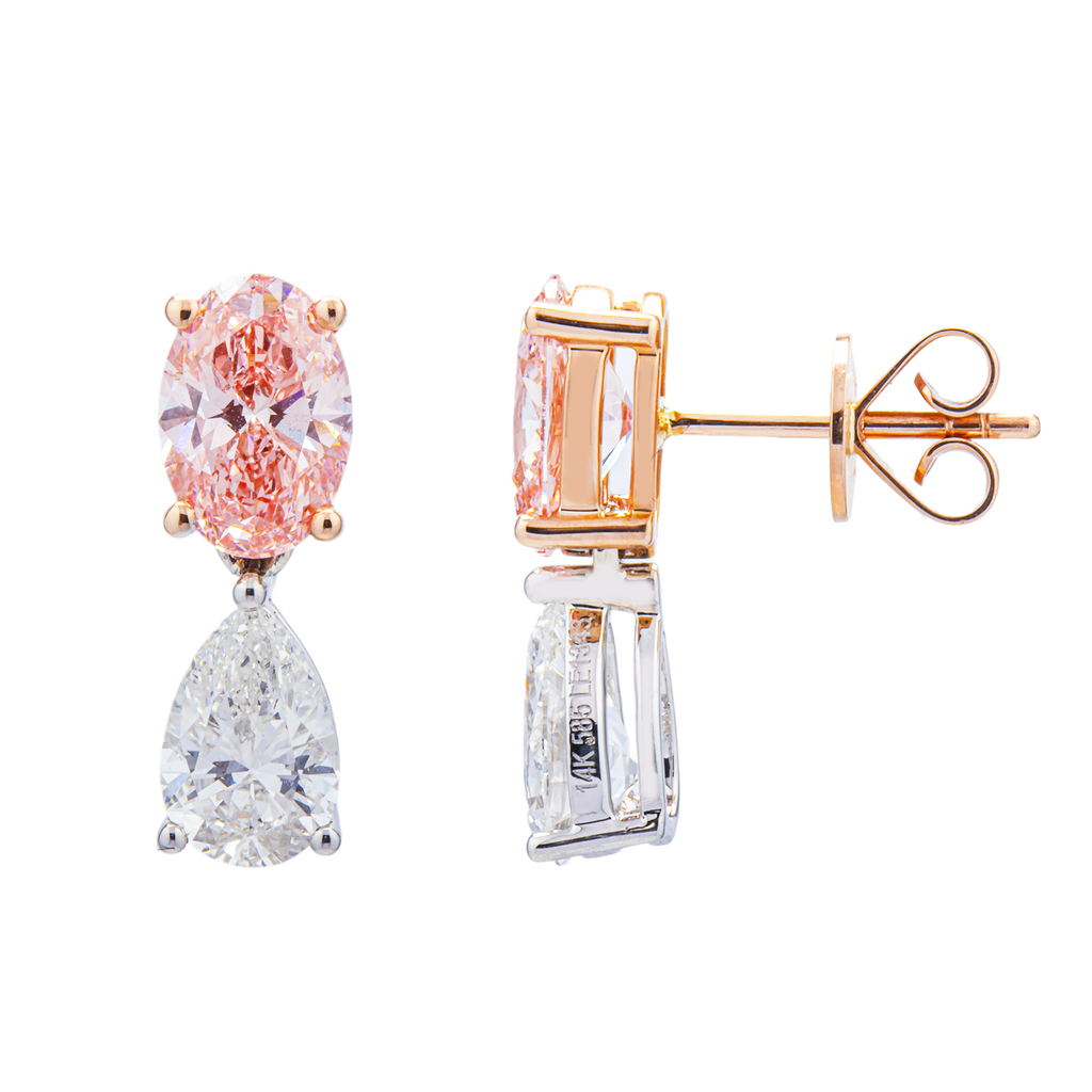 14KT Two Tone  Fancy Pink Diamond Drop Earrings 3.65ctw