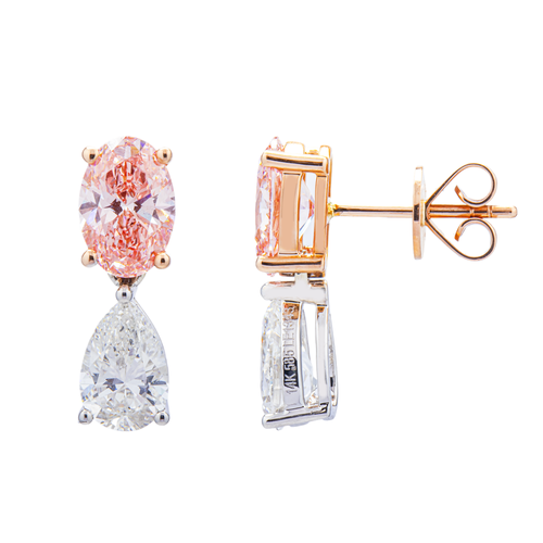 14KT Two Tone  Fancy Pink Diamond Drop Earrings 3.65ctw