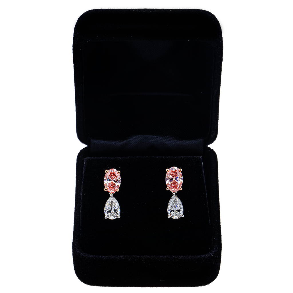 14KT Two Tone  Fancy Pink Diamond Drop Earrings 3.65ctw