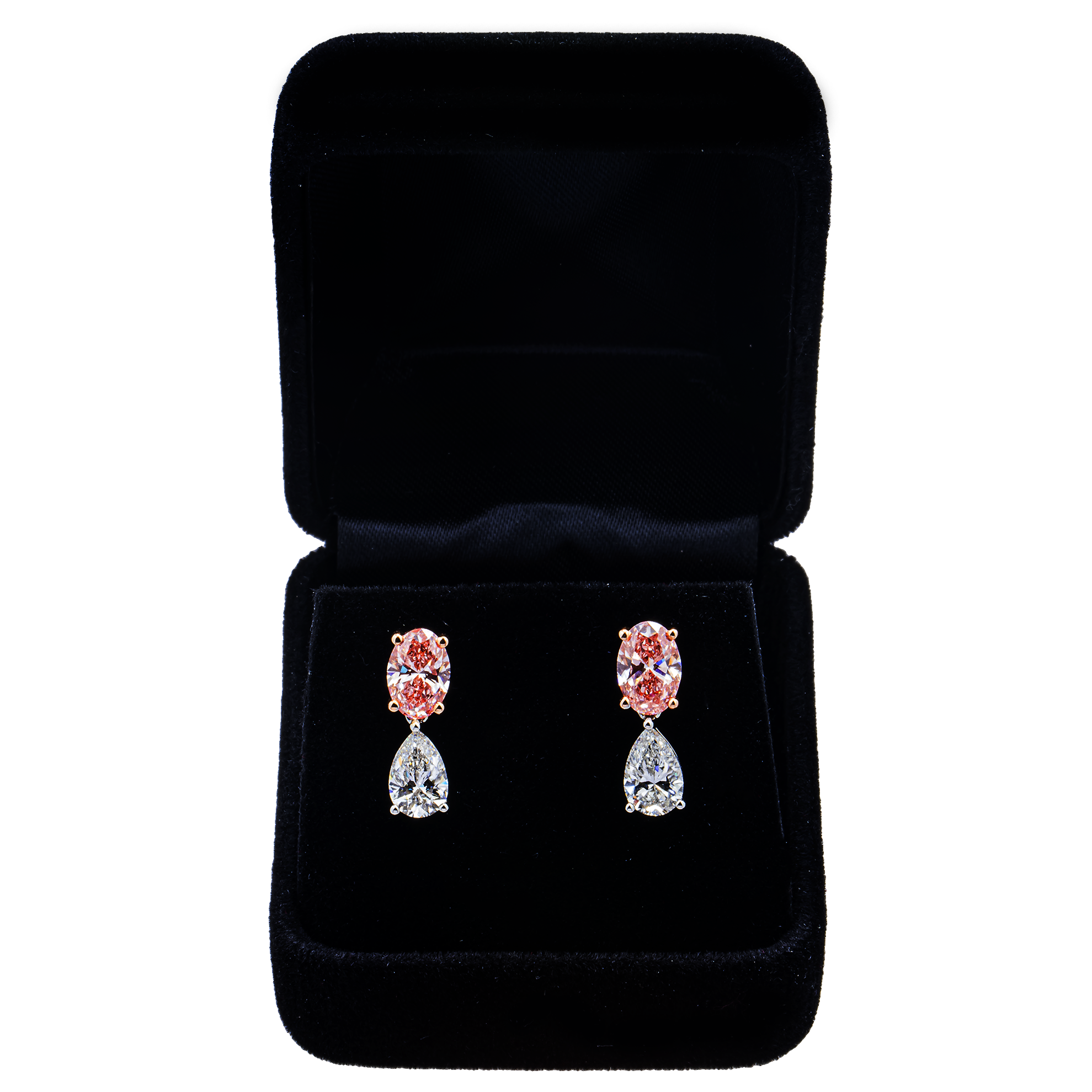 14KT Two Tone  Fancy Pink Diamond Drop Earrings 3.65ctw