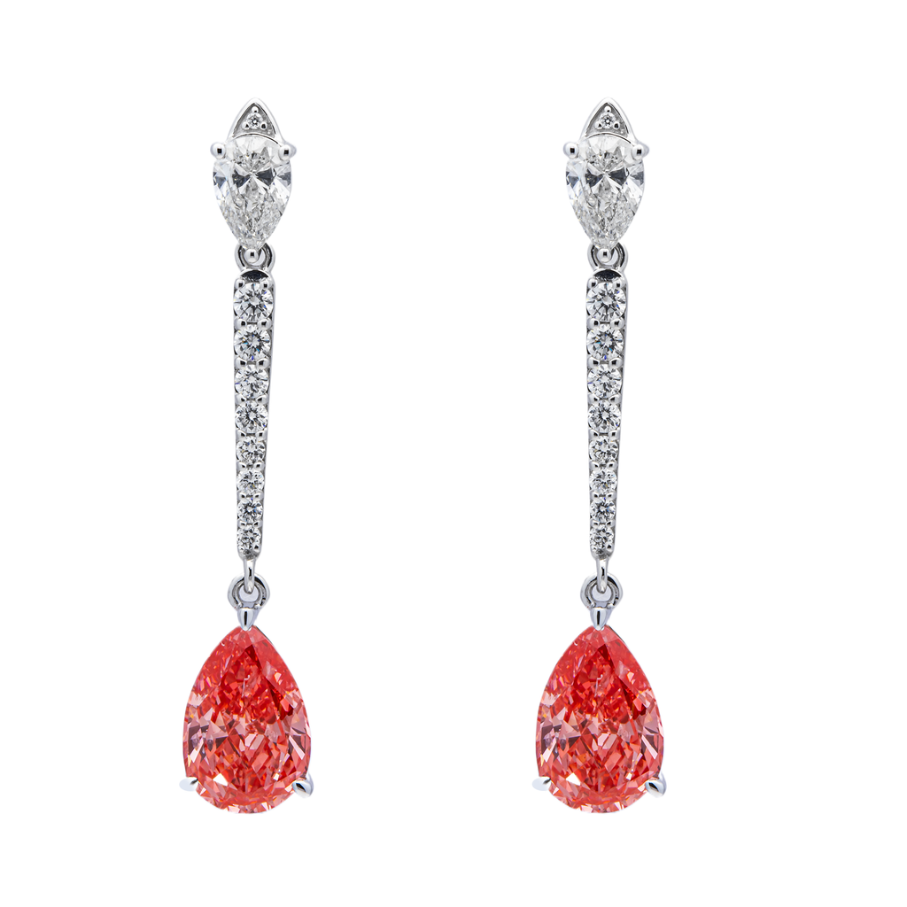 18KT White Gold Fancy Pinkish/Red Drop Diamond Earrings 5.53ctw