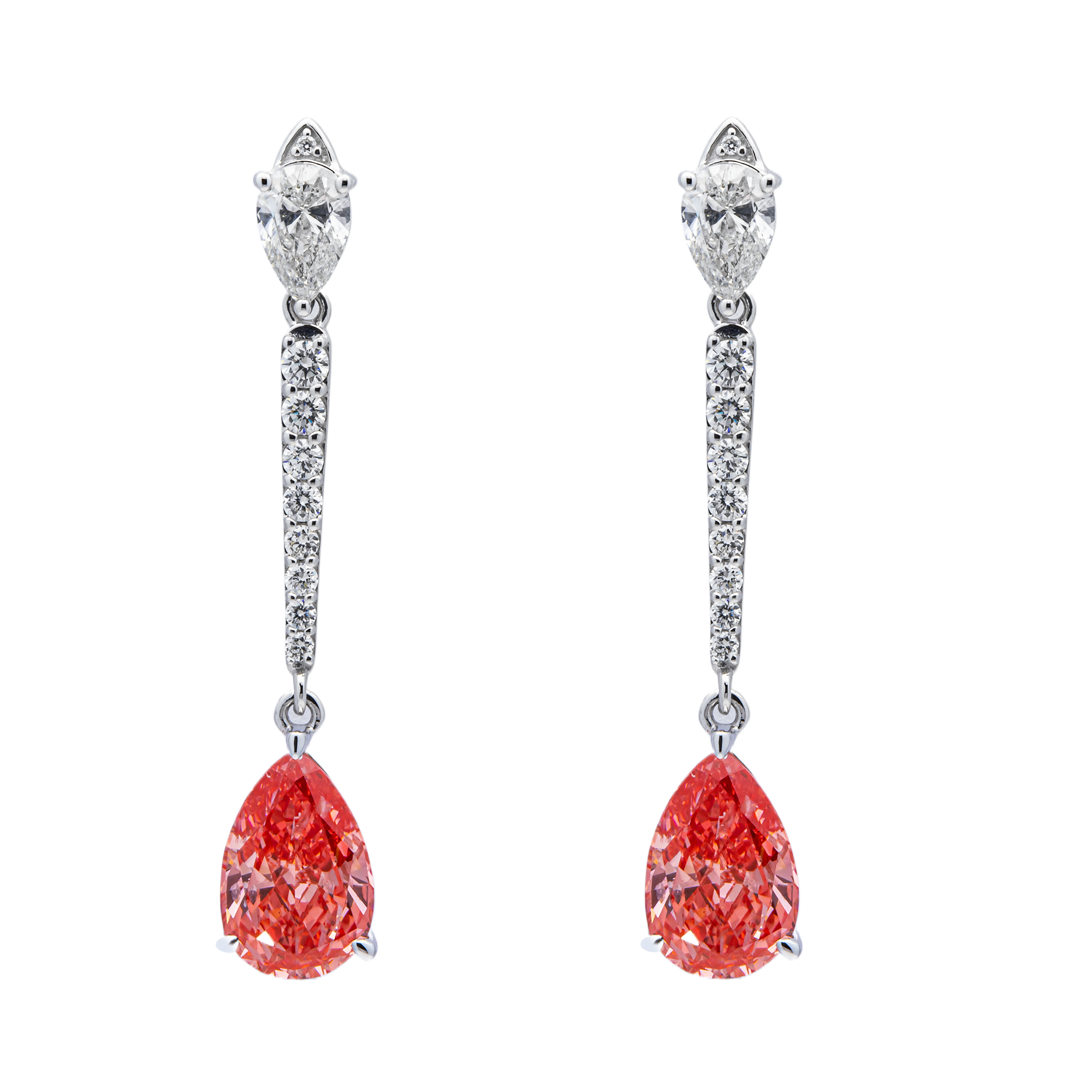 18KT White Gold Fancy Pinkish/Red Drop Diamond Earrings 5.53ctw