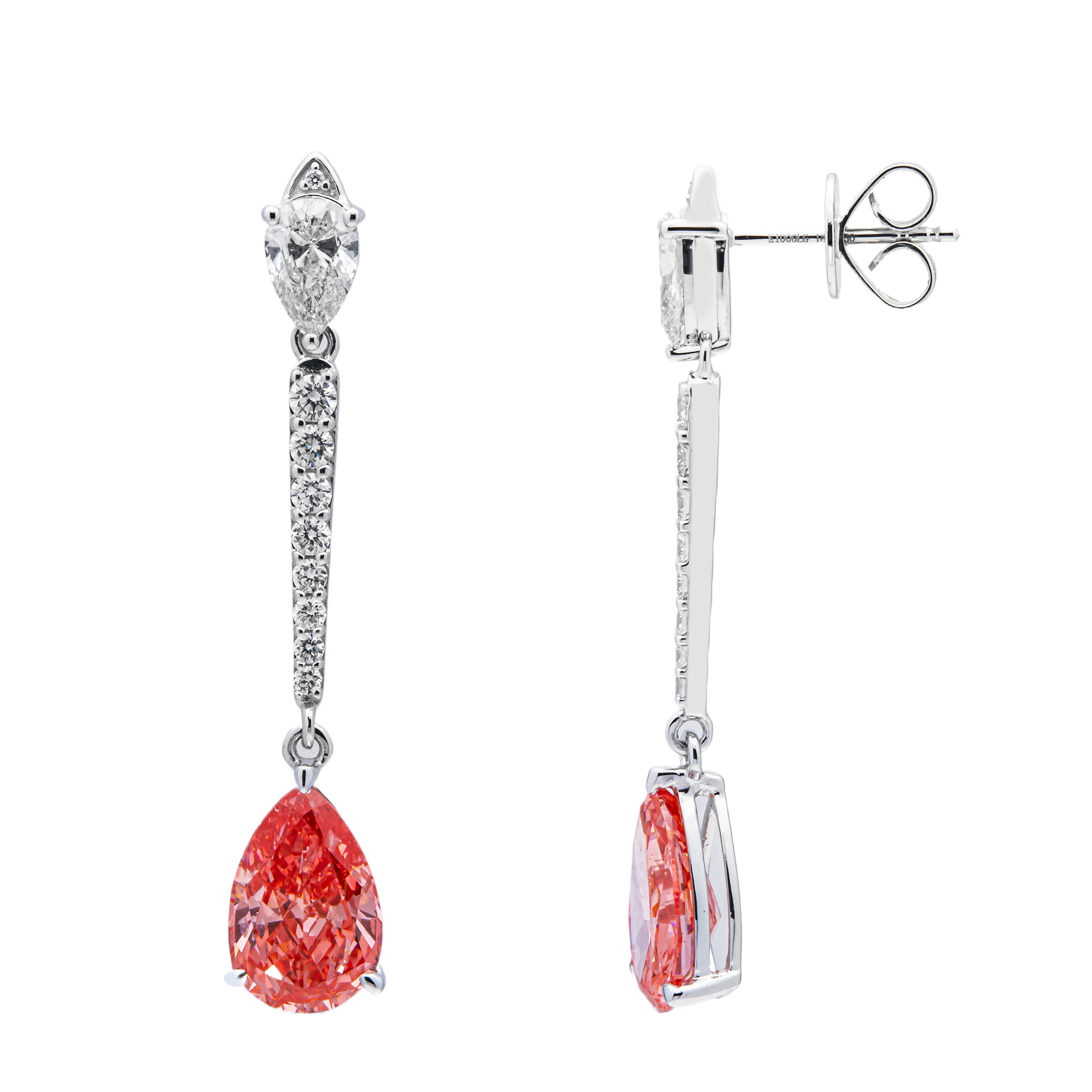 18KT White Gold Fancy Pinkish/Red Drop Diamond Earrings 5.53ctw