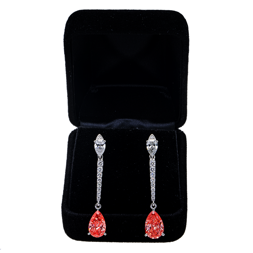 18KT White Gold Fancy Pinkish/Red Drop Diamond Earrings 5.53ctw