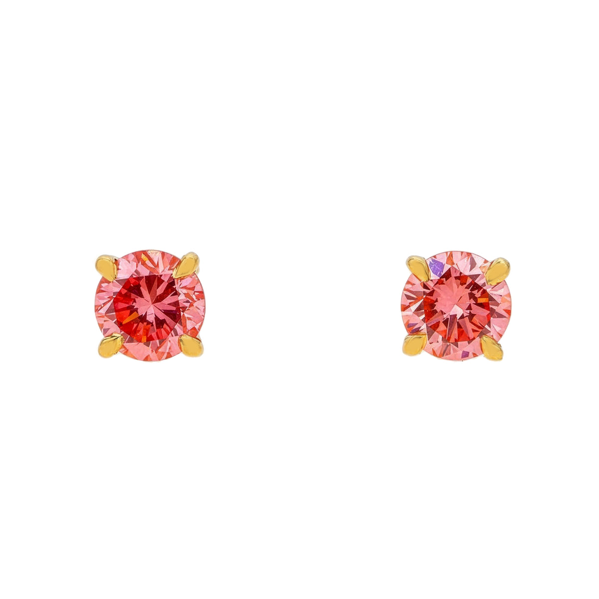 14KT yellow gold pink diamond stud earrings with 1.00ctw, featuring fancy pink diamonds from Colorlabdiamonds.