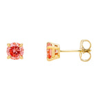 14K yellow gold pink diamond stud earrings with 1.00 carat total weight, featuring vibrant fancy pink diamonds by Colorlabdiamonds.