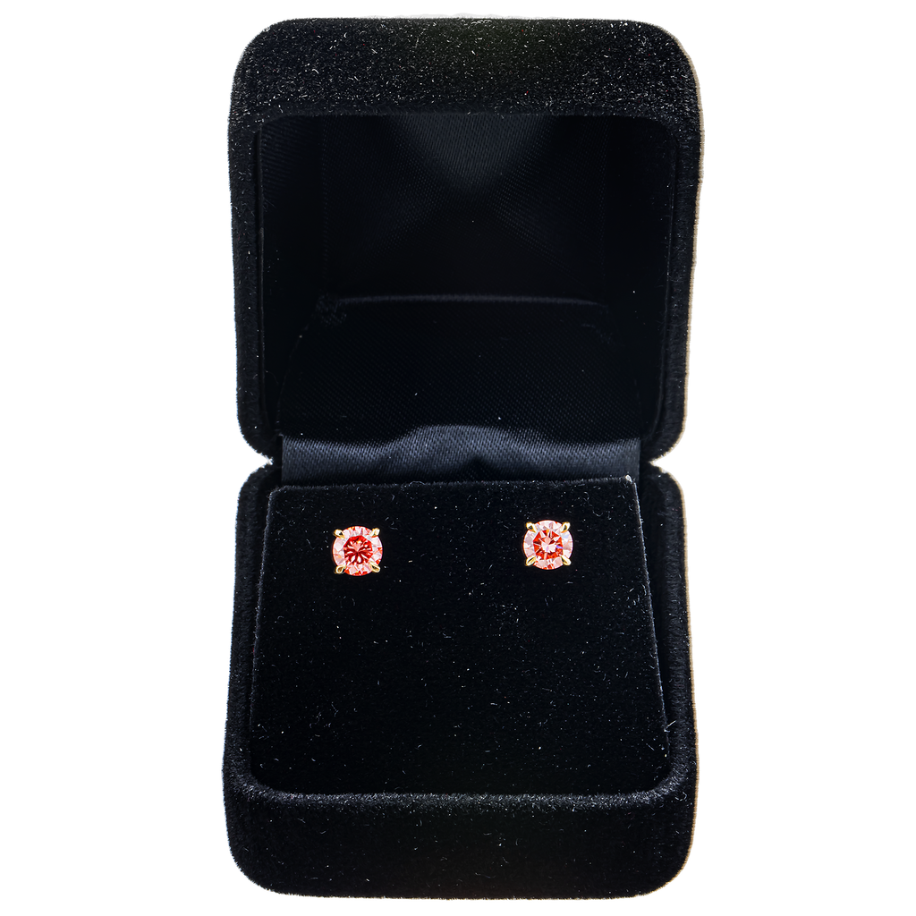 14K yellow gold pink diamond stud earrings featuring 1.00 carat total weight, crafted by Colorlabdiamonds.