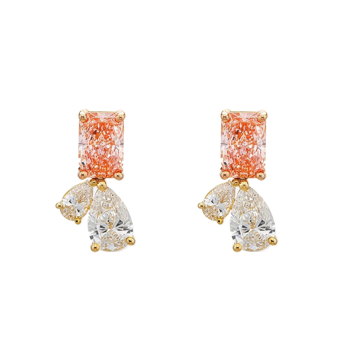 14KT yellow gold fancy pink radiant drop earrings with 3.88ctw from Colorlabdiamonds featuring elegant, sparkling jewelry design
