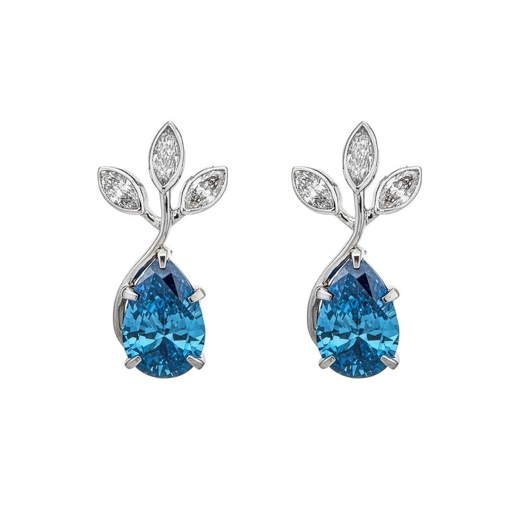 Colorlabdiamonds 18K white gold fancy blue pear cut earrings with 2.43ctw featuring elegant gemstone design and craftsmanship.