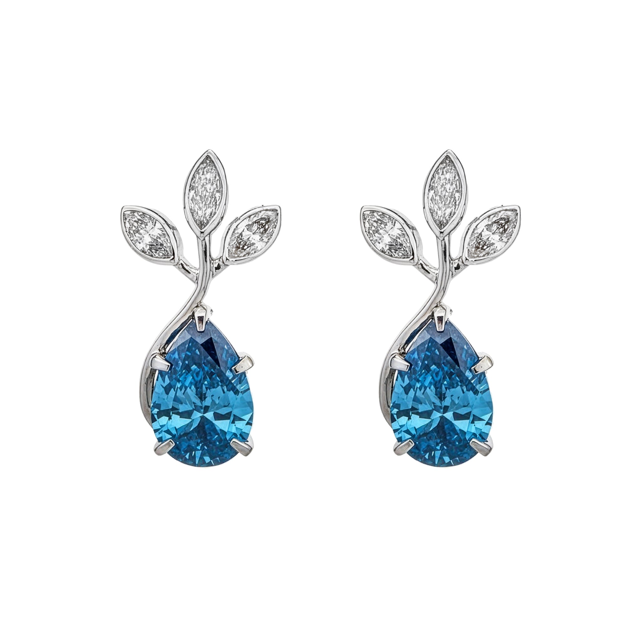 Colorlabdiamonds 18K white gold fancy blue pear cut earrings with 2.43ctw featuring elegant gemstone design and craftsmanship.