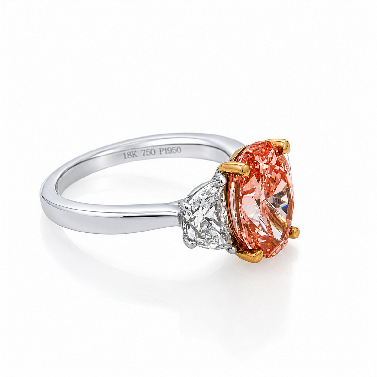 18k white gold fancy pink oval cut diamond ring with 5.64 carats, showcasing a luxurious and elegant jewelry design.