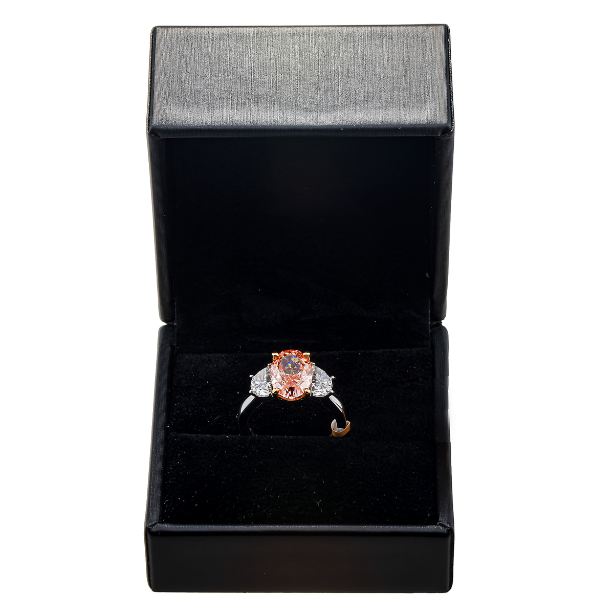 18k white gold ring featuring a 5.64ctw fancy pink oval cut diamond from Colorlabdiamonds.
