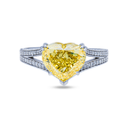 14K white gold fancy yellow heart-shaped diamond ring with IGI 4.59ctw from Colorlabdiamonds, featuring a detailed close-up of the ring.