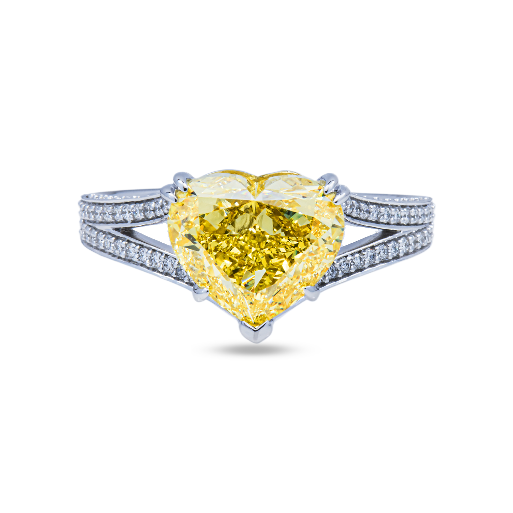 14KT White Gold Fancy Yellow Heart Diamond Ring IGI 4.59ctw