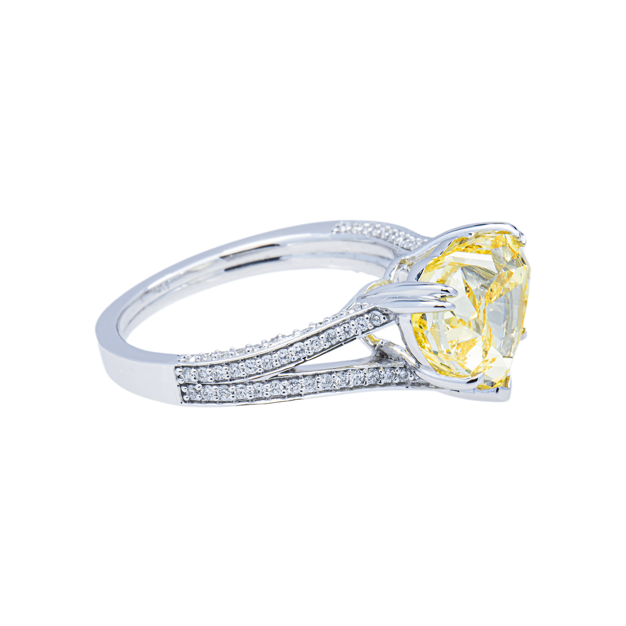 14KT White Gold Fancy Yellow Heart Diamond Ring IGI 4.59ctw