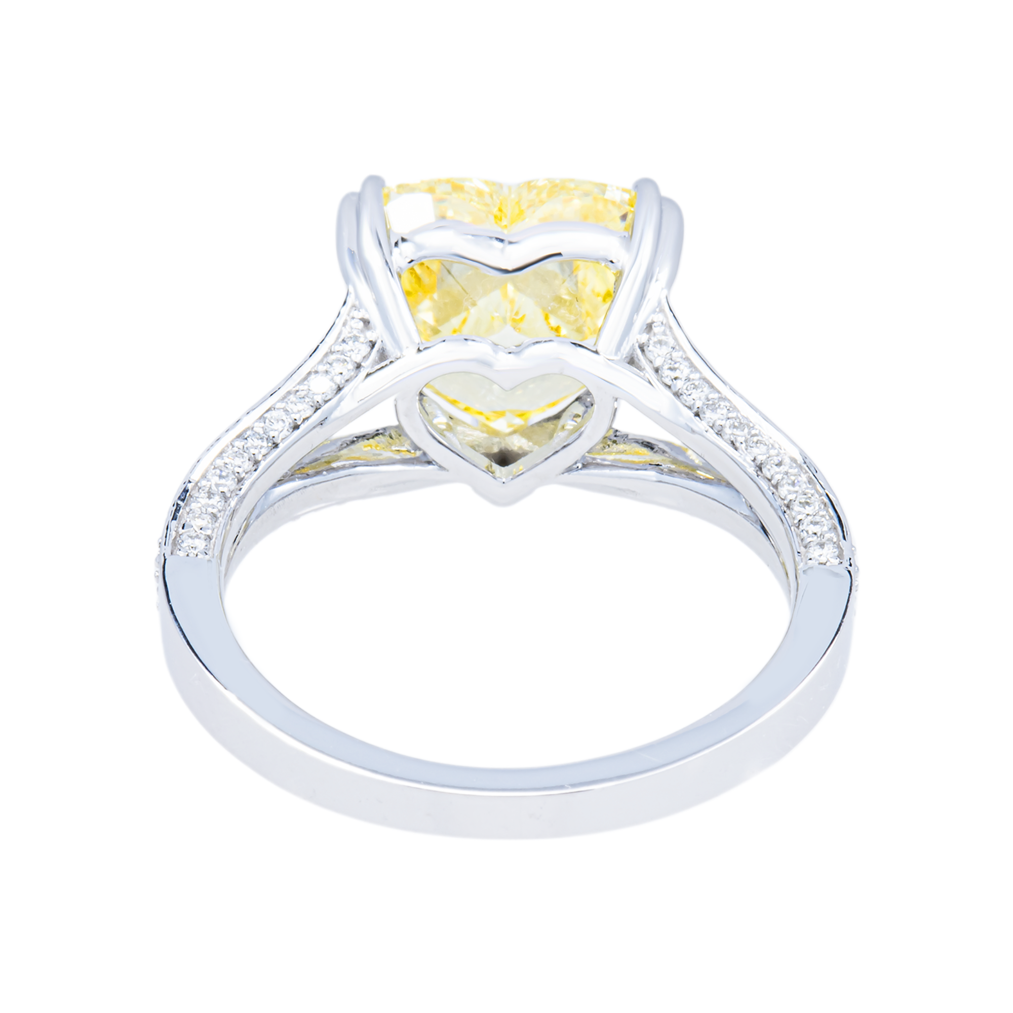 14KT White Gold Fancy Yellow Heart Diamond Ring IGI 4.59ctw