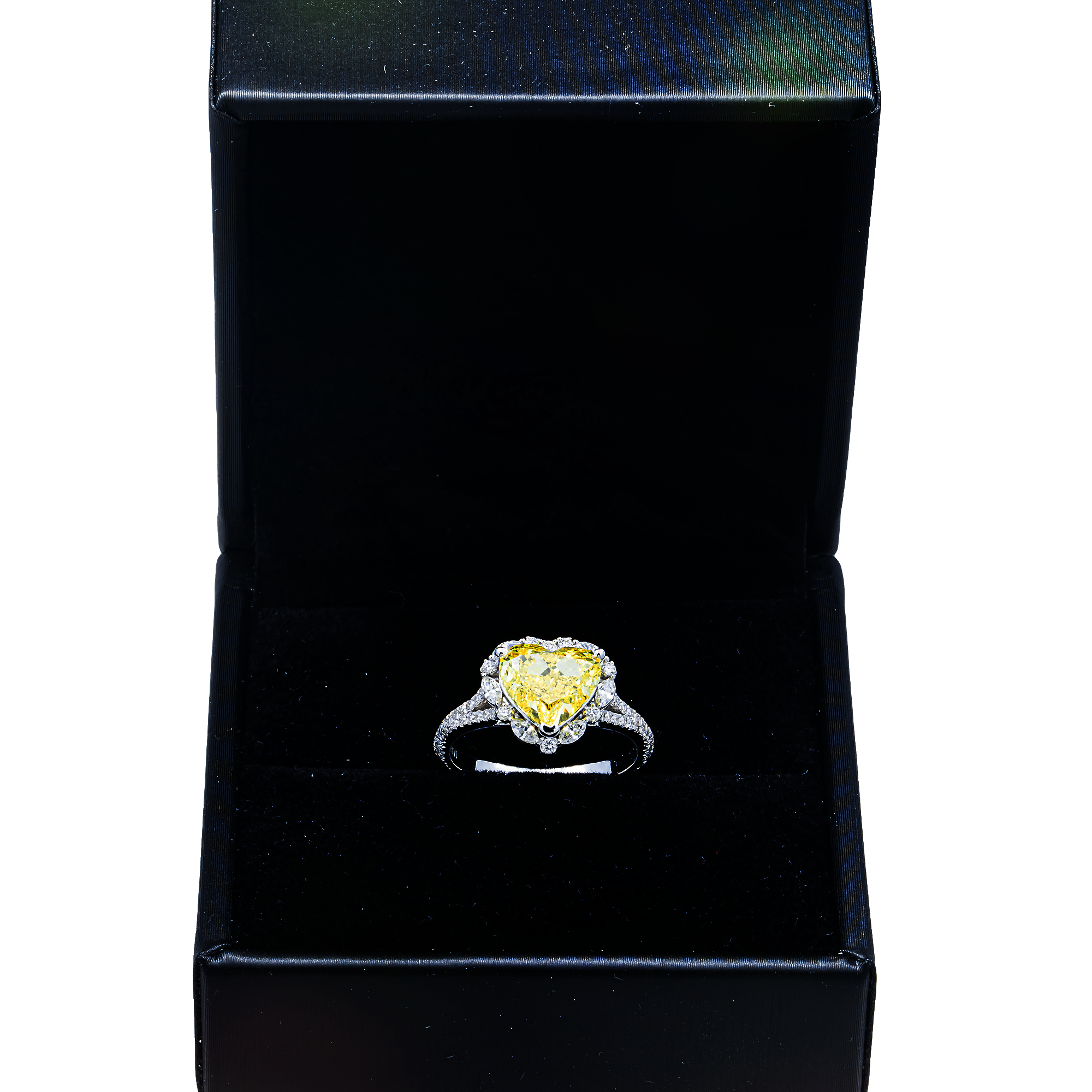 14KT White Gold Fancy Yellow Heart Diamond Halo Pave Ring 3.69ctw
