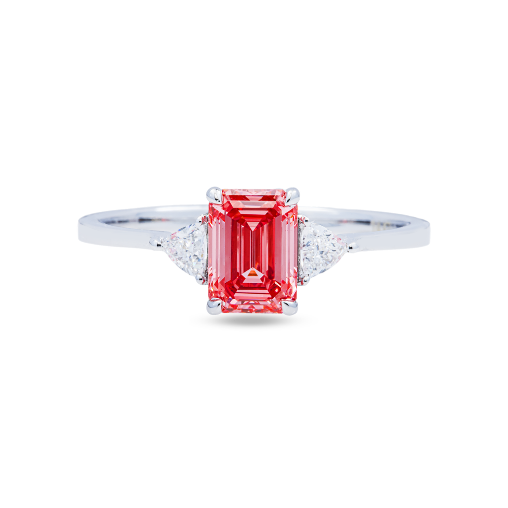 14KT White Gold Fancy Pink Emerlad Cut Diamond Ring 1.20ctw