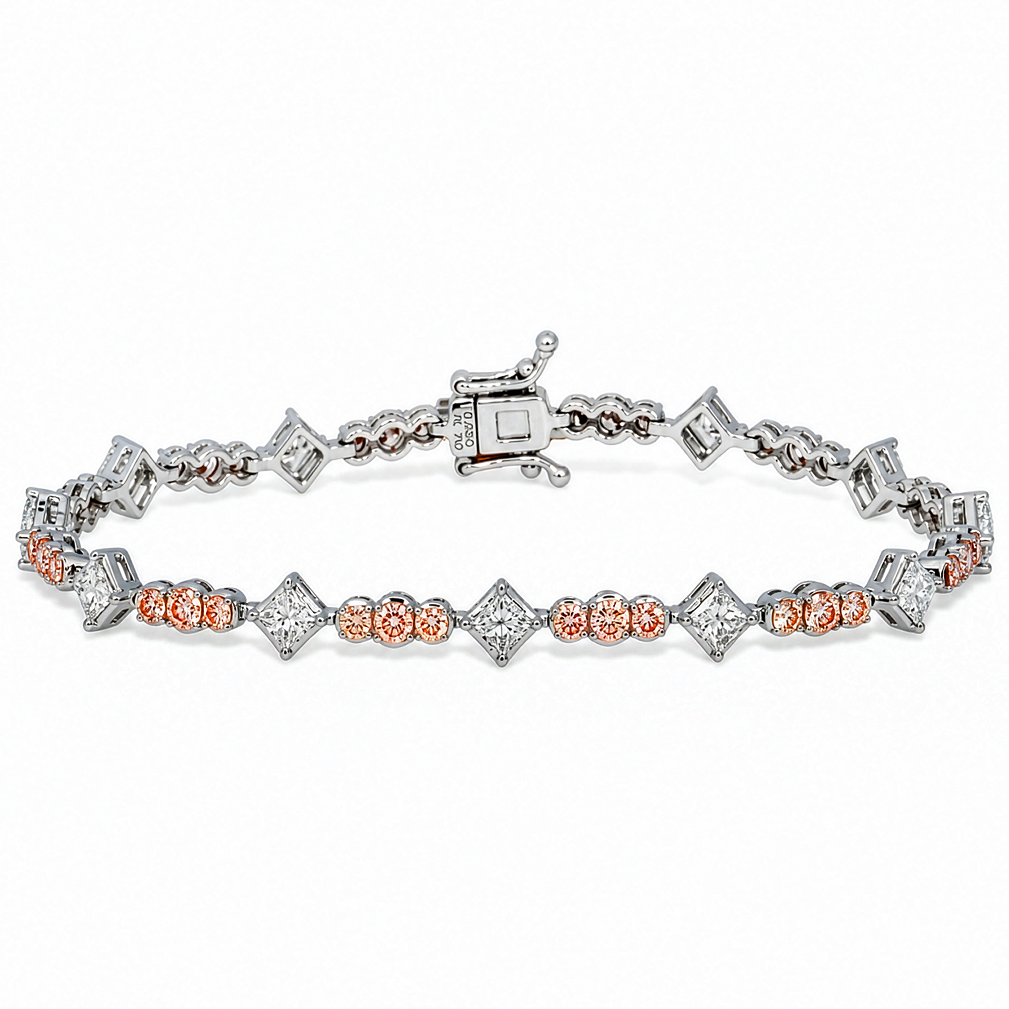 18KT White Gold Fancy Pink Round & Princess Cut Diamond Bracelet 4.50ctw