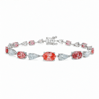 Colorlabdiamonds 18KT white gold bracelet with pink oval and white pear cut diamonds, 11.18ctw, elegant jewelry piece.